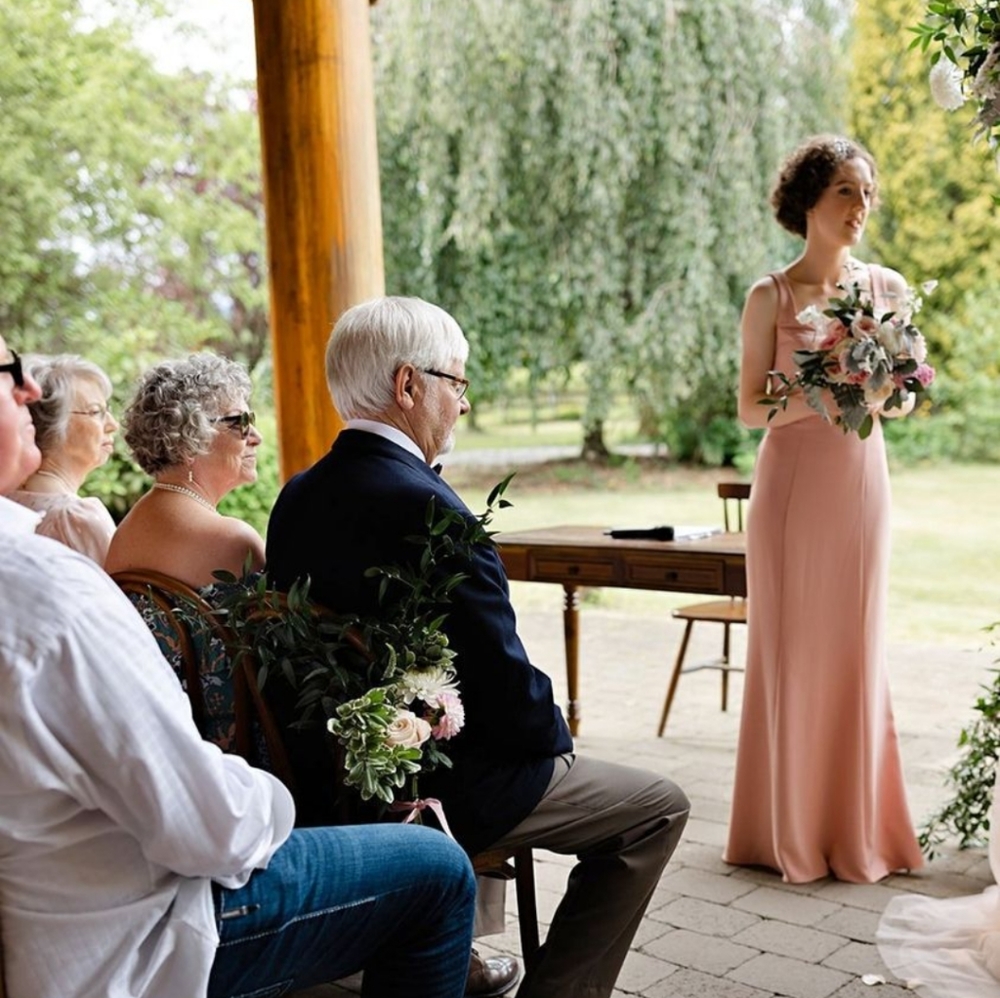 Peachy pink bridesmaid dress